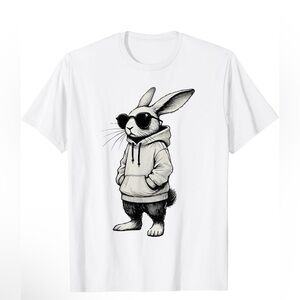 White T-Shirt with Cool Bunny Graphic